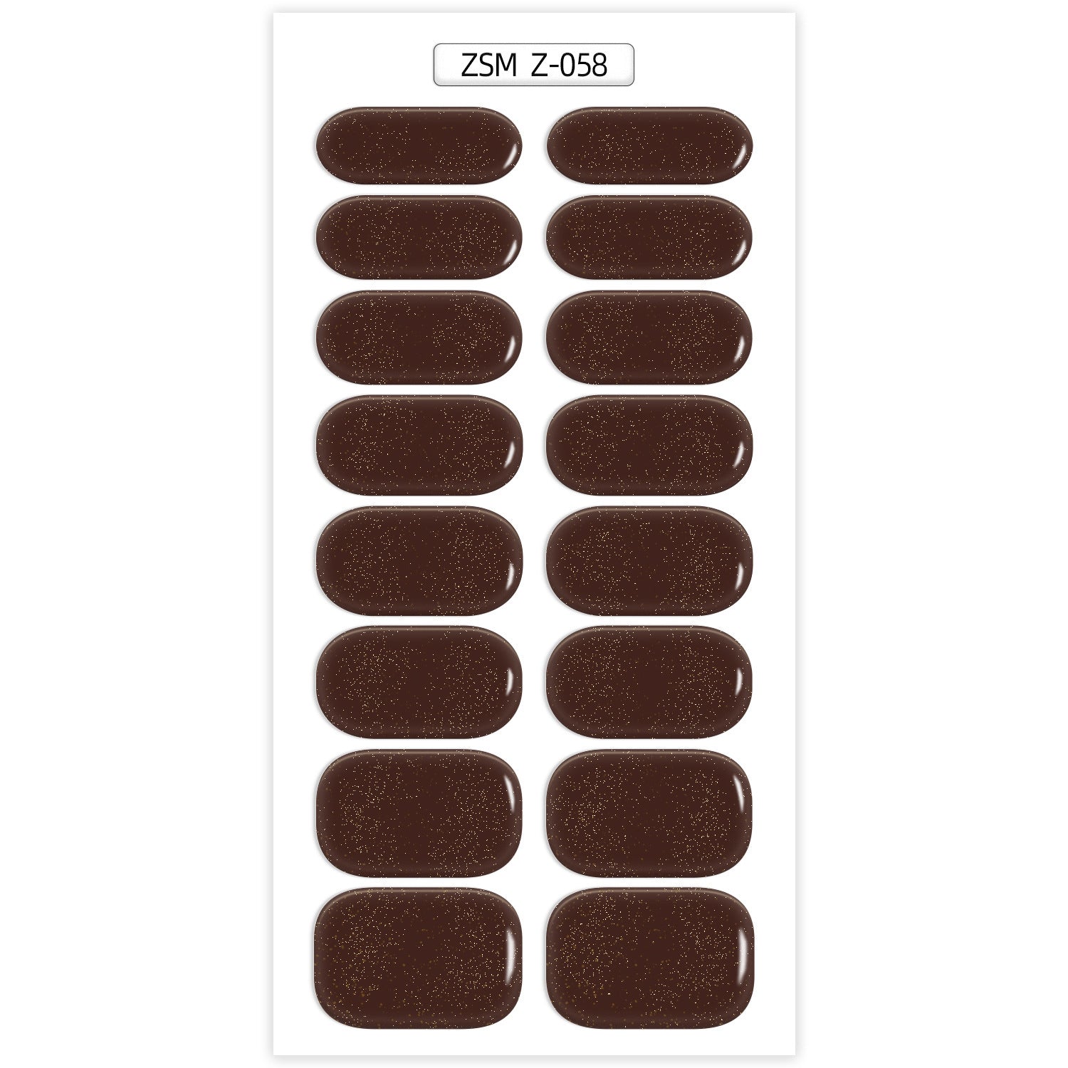 Crystal Chrome fashion nail wraps in a dark brown color with a glossy finish, arranged in a grid pattern.