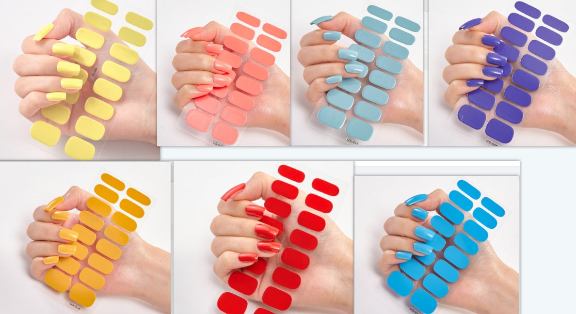 Full Glam Kit featuring six hands with colorful nail polish swatches in yellow, coral, blue, and purple shades.