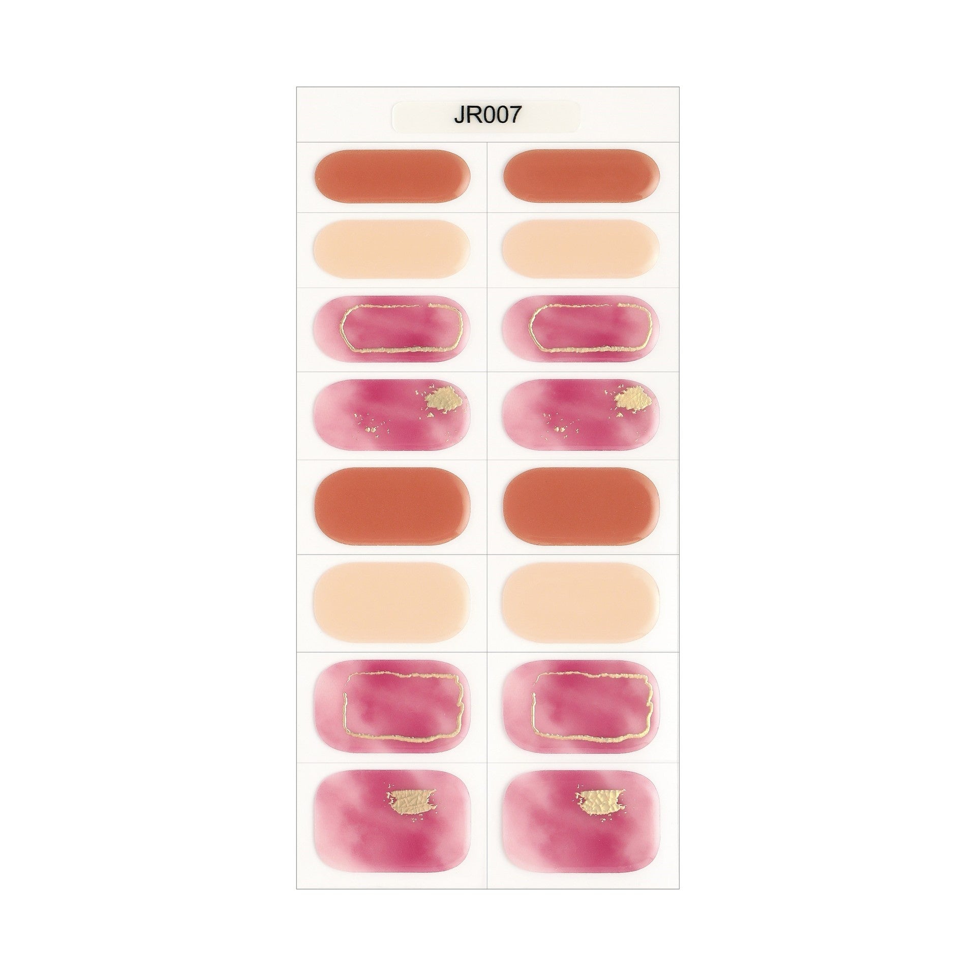 The Designer Gel Edit features various gel nail designs in shades of pink, nude, and gold accents on a display sheet.