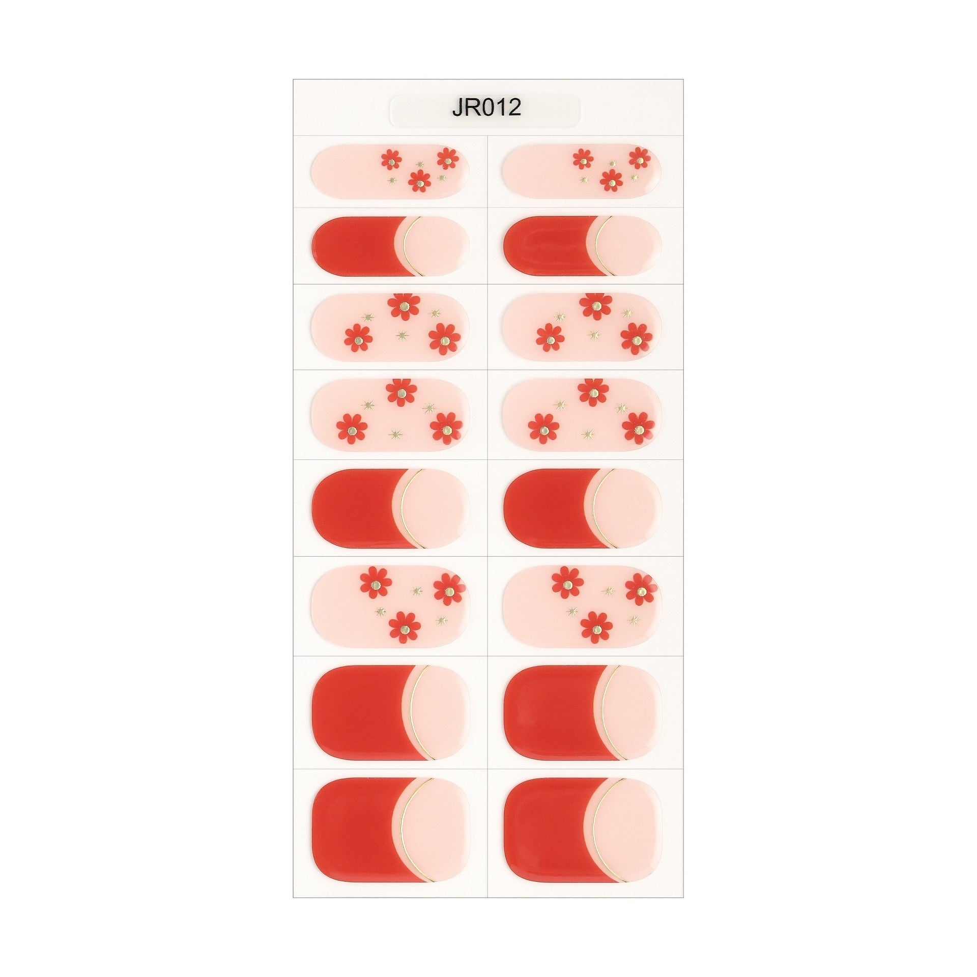 Cherry Blossom Mix nail wraps with red and pink floral designs on a white background, arranged in a grid pattern.