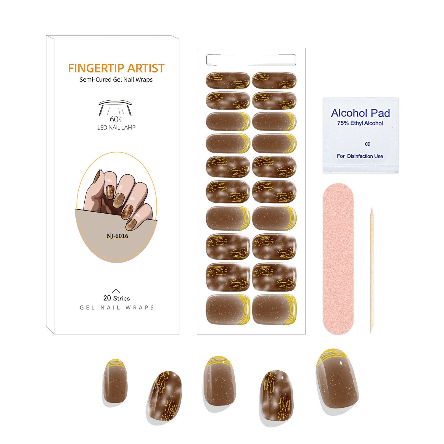 Currant™ Canvas Kit includes various gel nail wraps, an alcohol pad, and a nail file in a compact package.