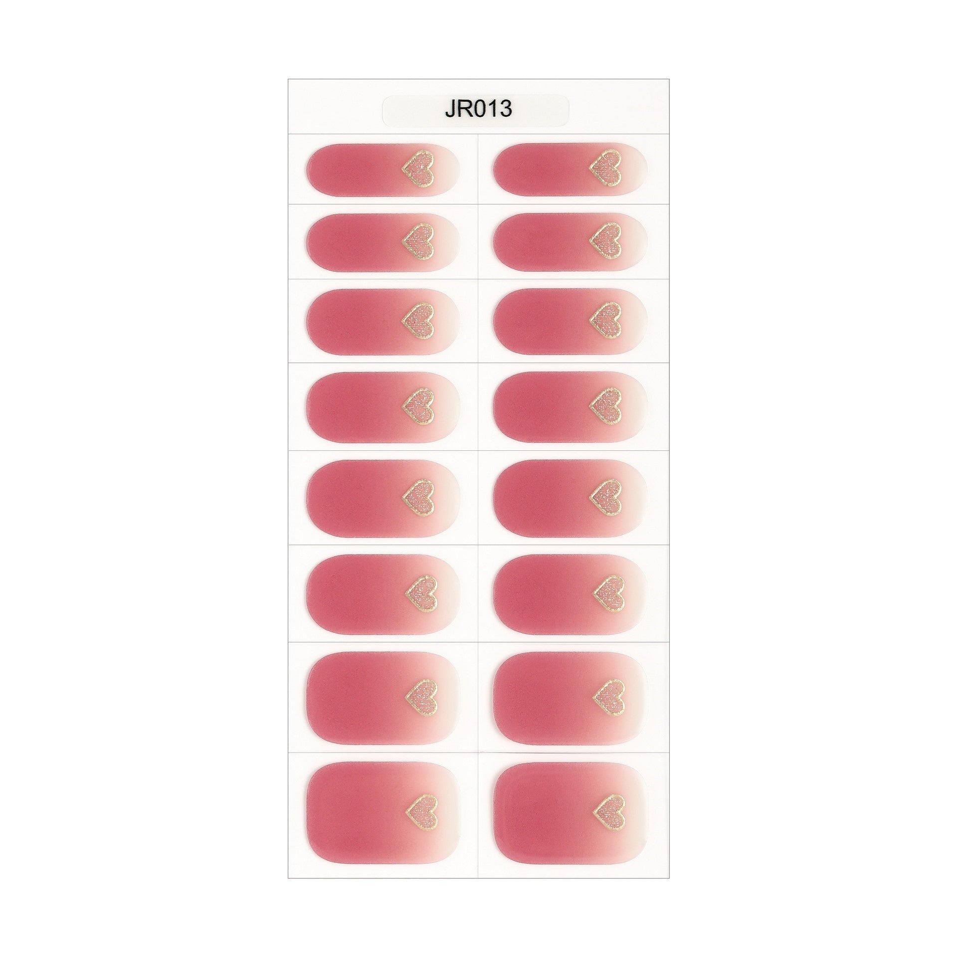 The Designer Gel Edit, featuring pink gel nails with gold heart accents on a white background.