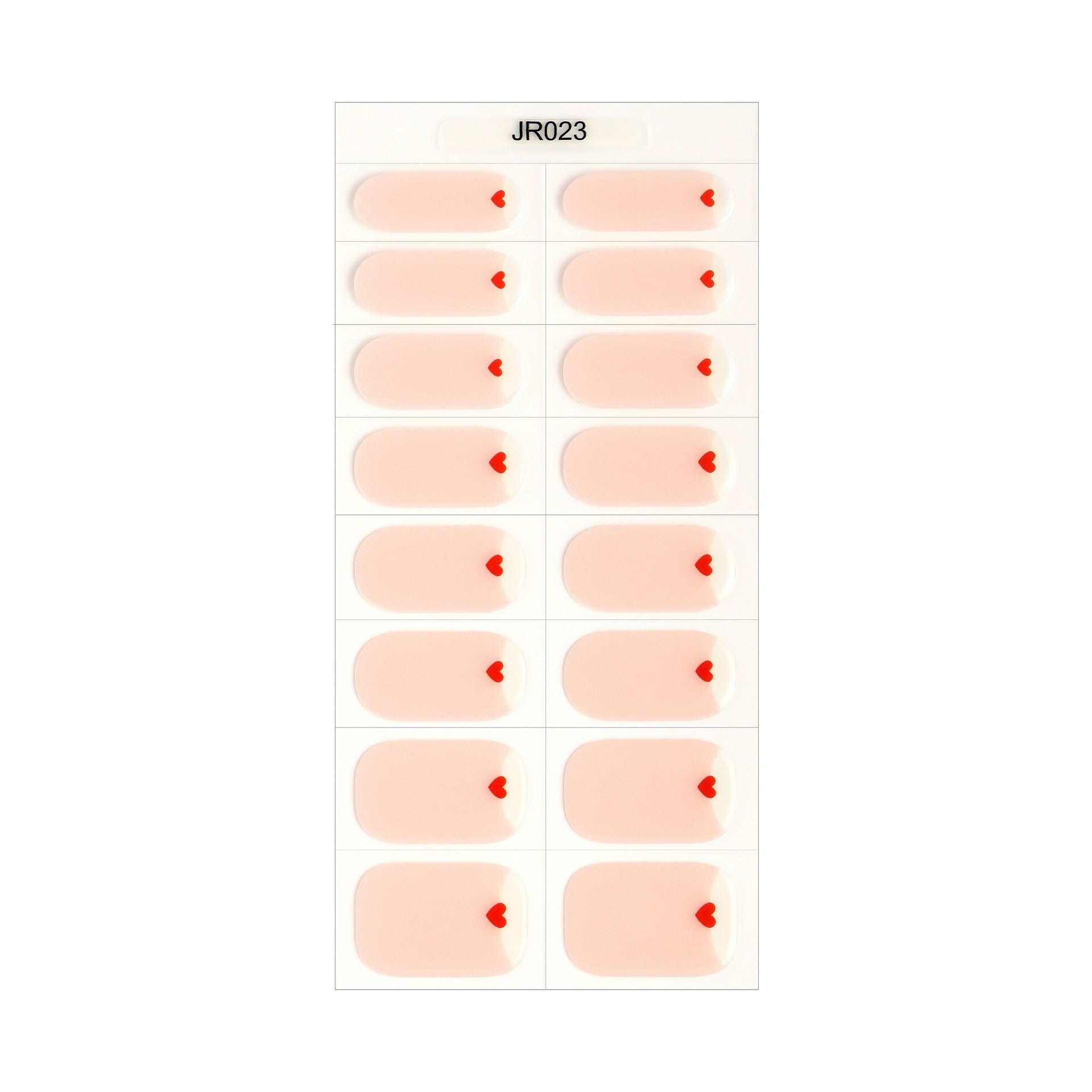 The Designer Gel Edit features a sheet of gel nail stickers in soft pink with small red heart accents.
