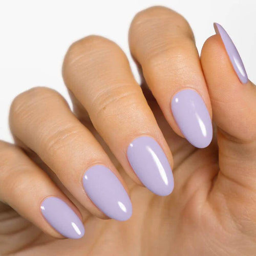 Lavender nail wraps applied on a hand with well-groomed fingers, showcasing a glossy finish.