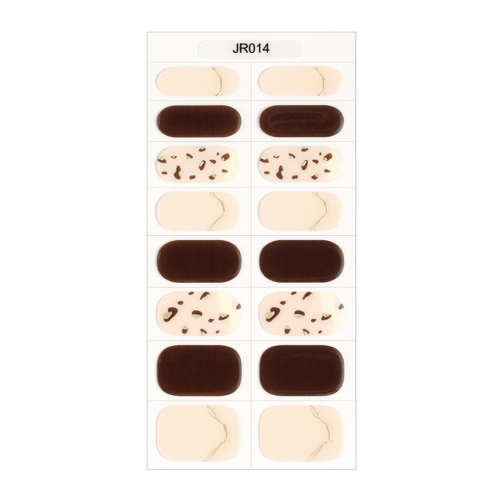 The Designer Gel Edit features a variety of gel nail designs in neutral and brown tones on a display sheet.
