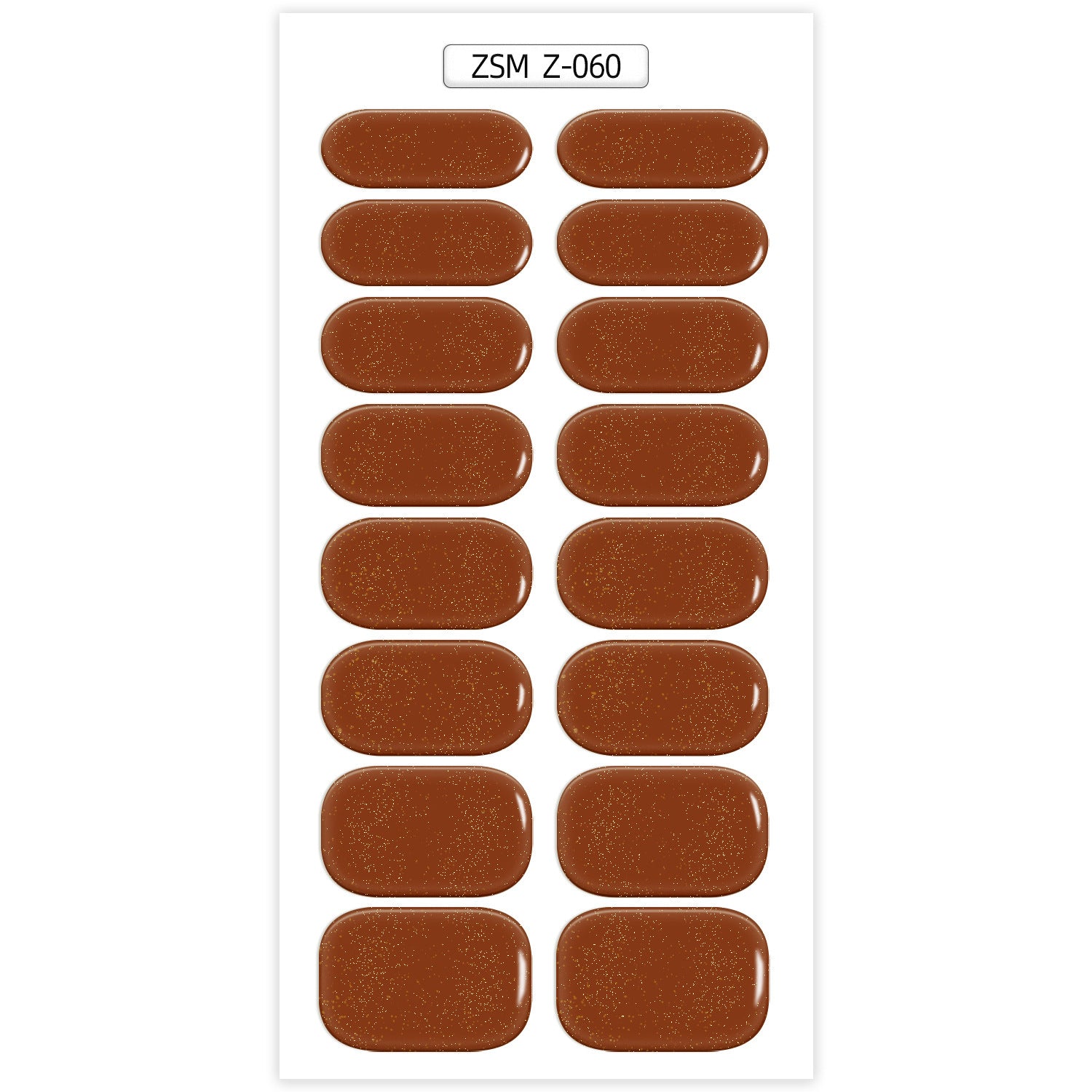 Crystal Chrome fashion nail wraps in a glossy brown shade, arranged in a grid pattern on a white background.