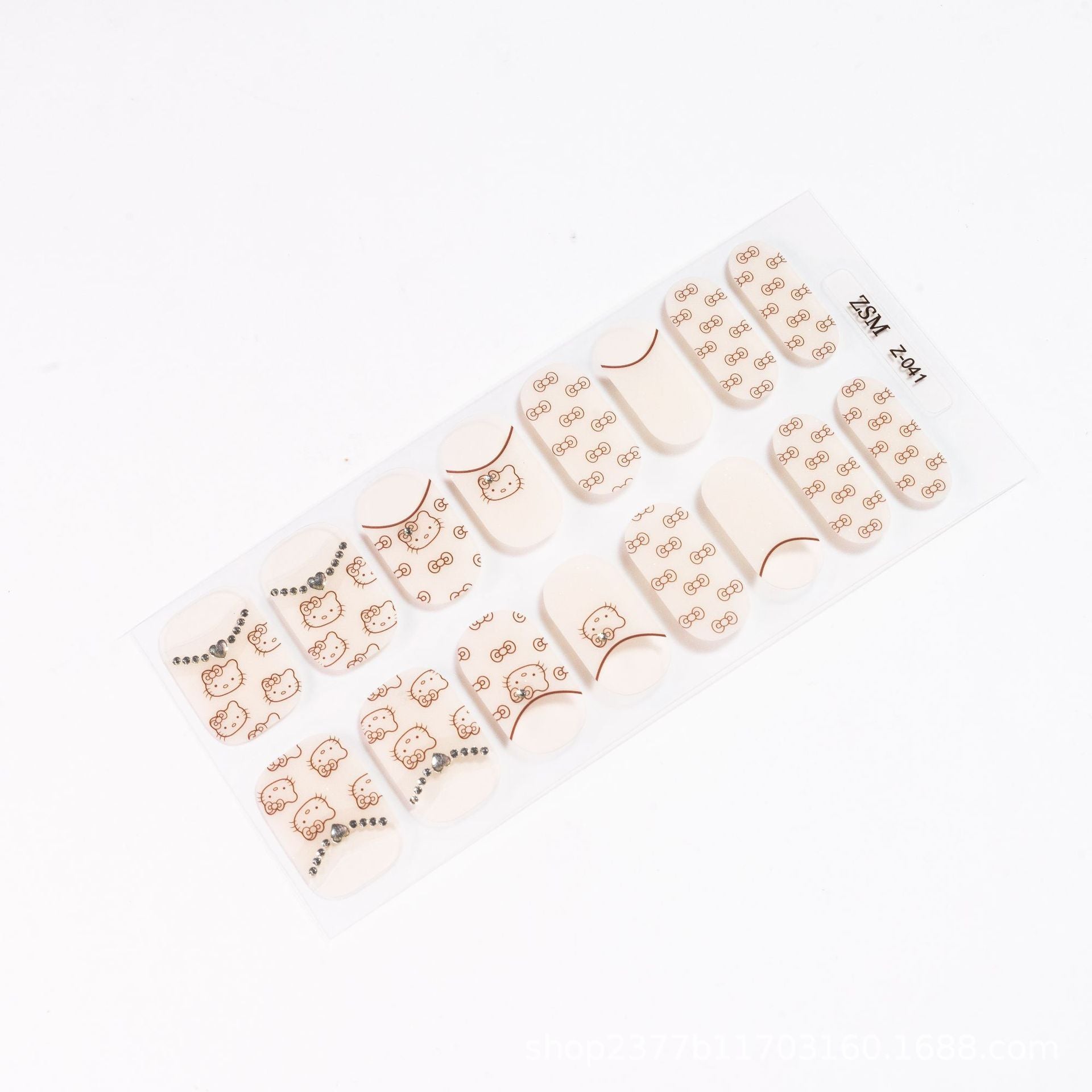 3D nail stickers featuring various cute designs, including animals and decorative elements on a clear background.