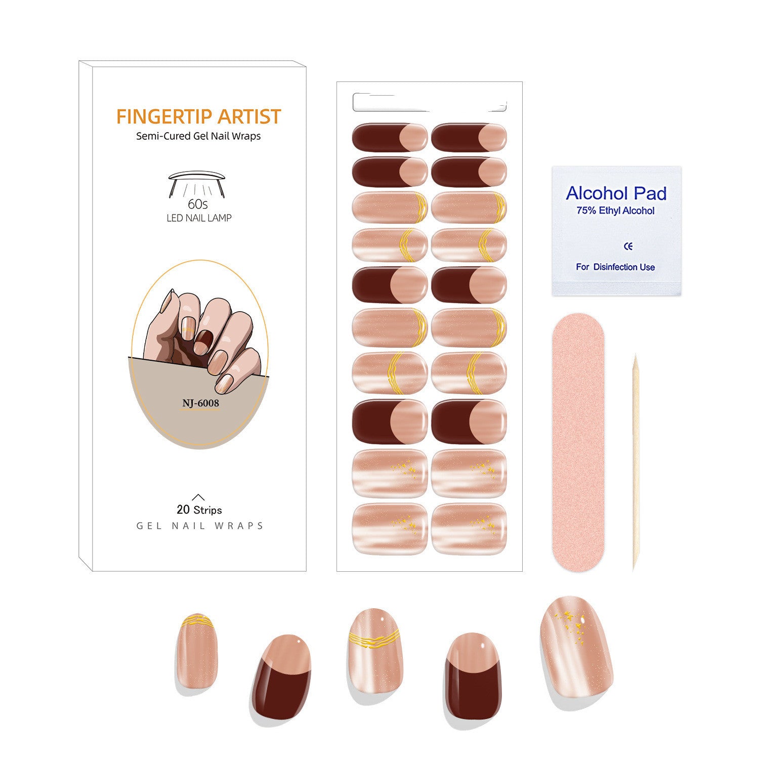 Currant™ Canvas Kit includes gel nail wraps, an alcohol pad, and a nail file in a compact package.
