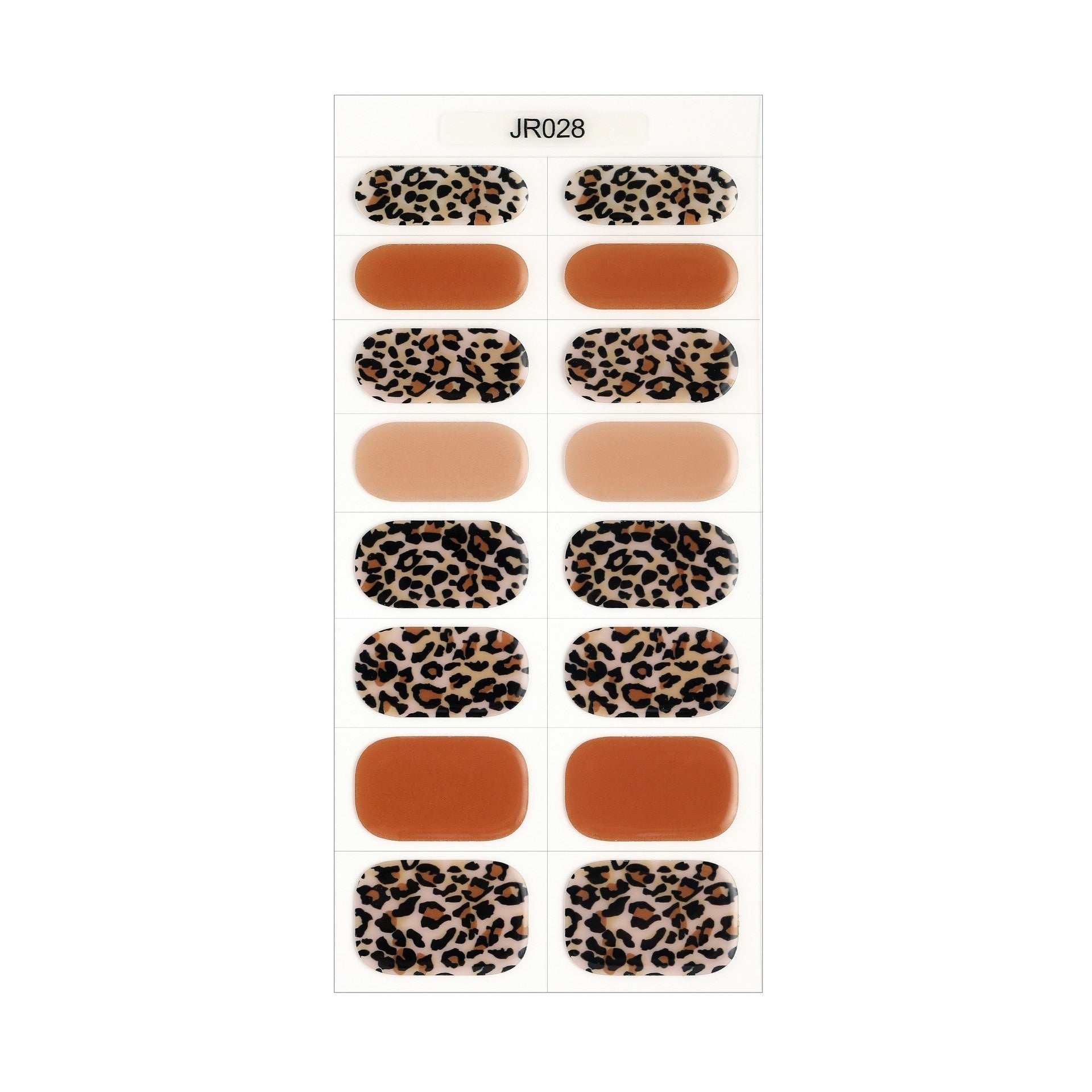 The Designer Gel Edit features a variety of gel nail designs, including leopard print and solid colors on a display sheet.