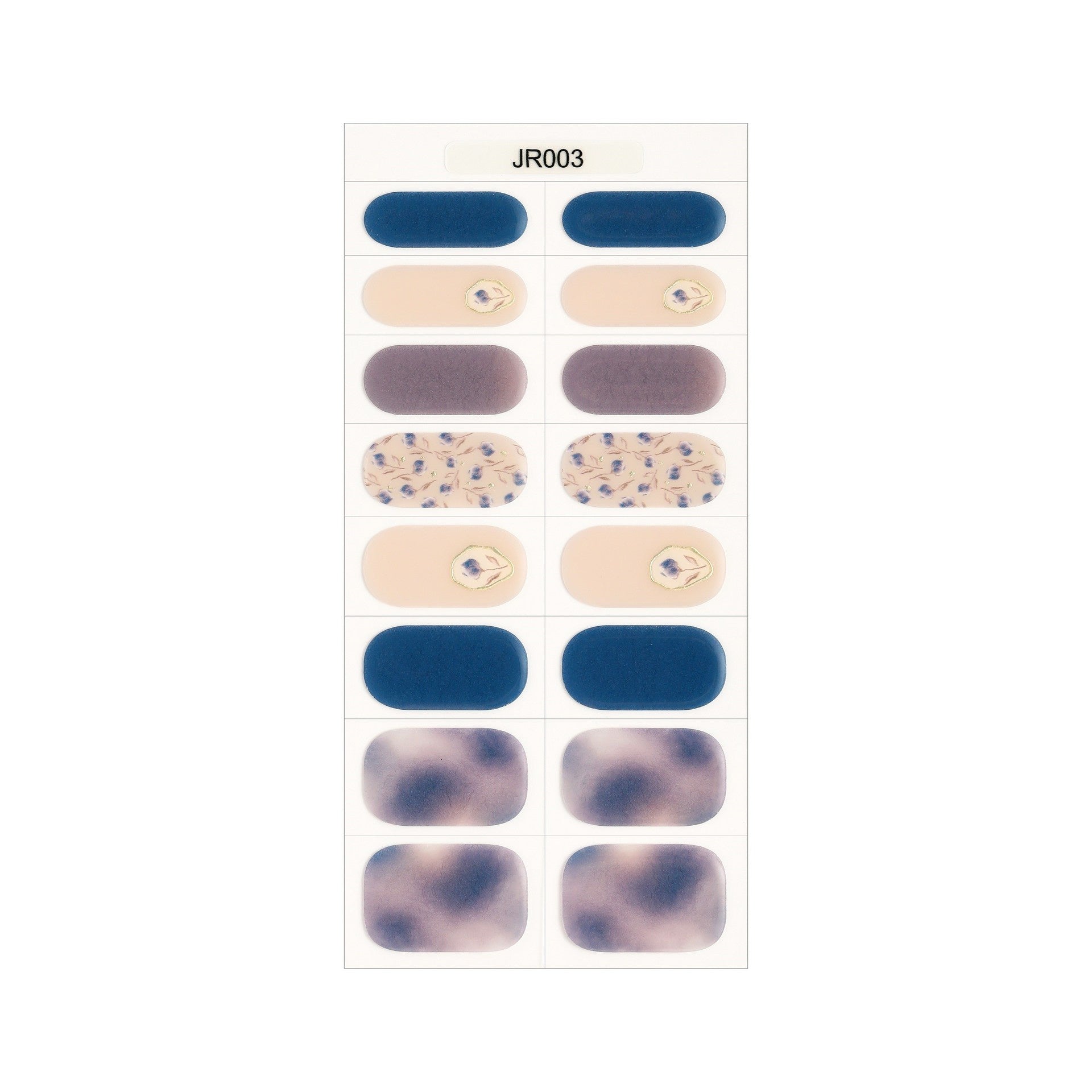 The Designer Gel Edit features various gel nail designs in blue, purple, and neutral tones on a display sheet.