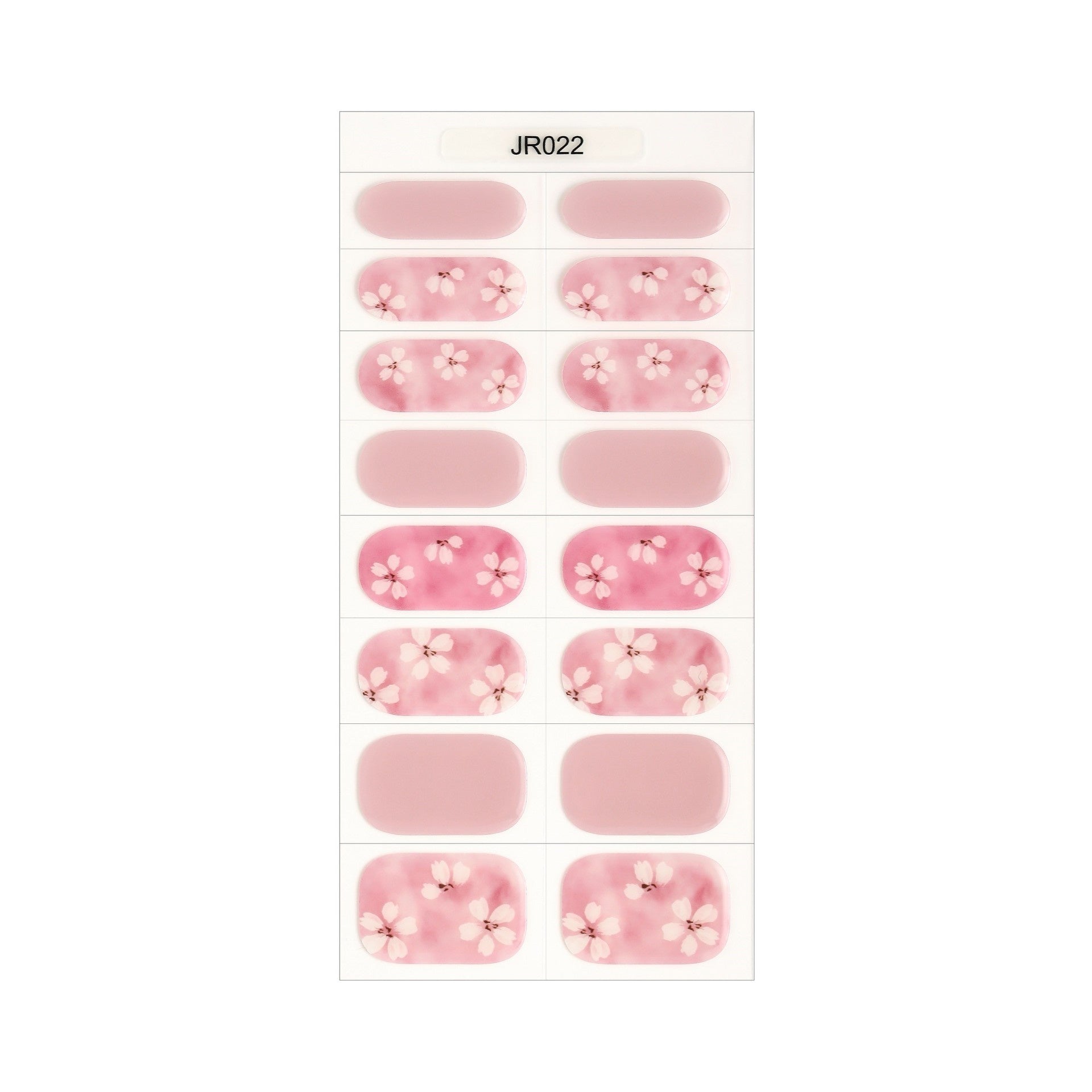 The Designer Gel Edit features a sheet of pink nail wraps with floral designs and various oval shapes.