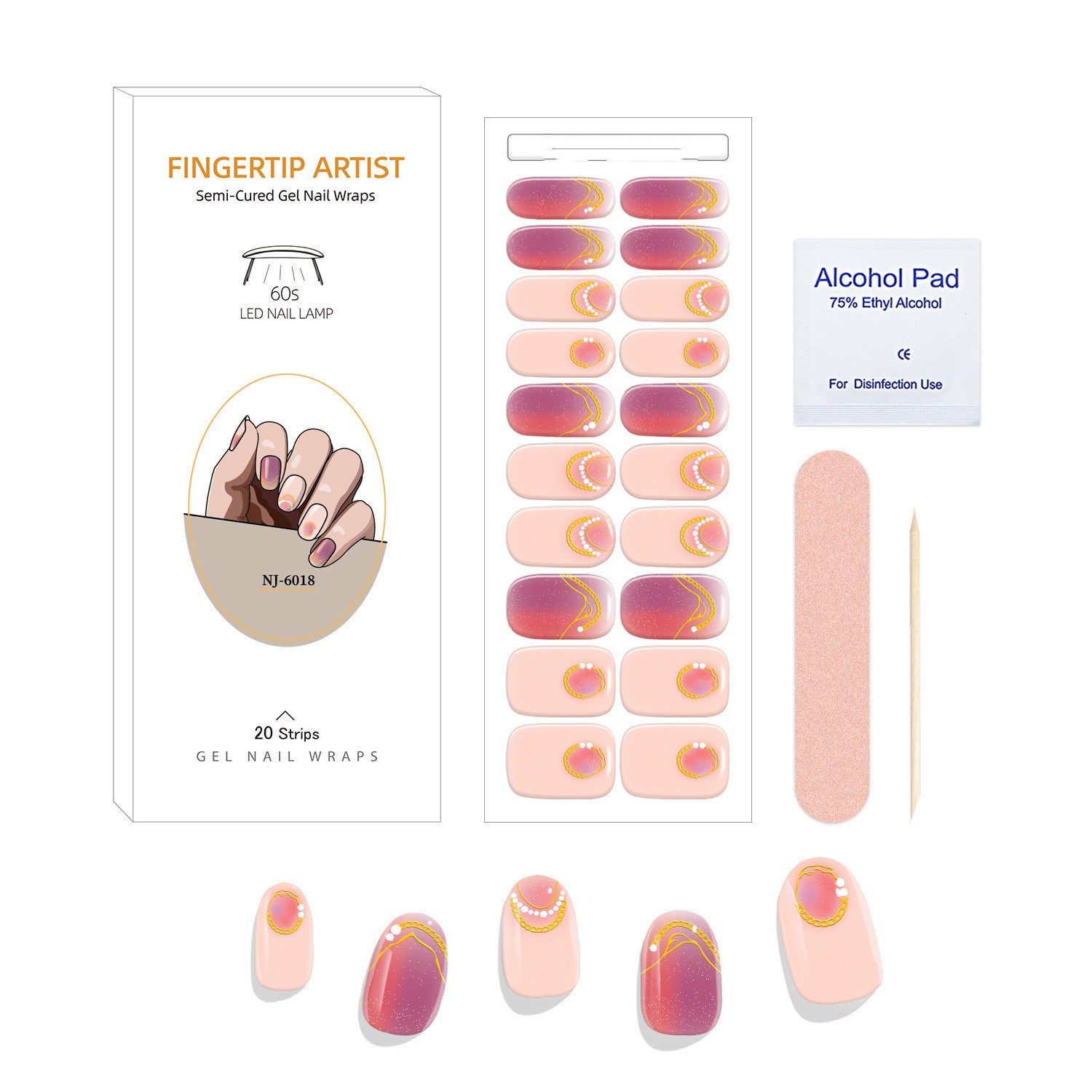 Currant™ Canvas Kit featuring gel nail wraps in pink and purple shades, alcohol pad, and nail file included.
