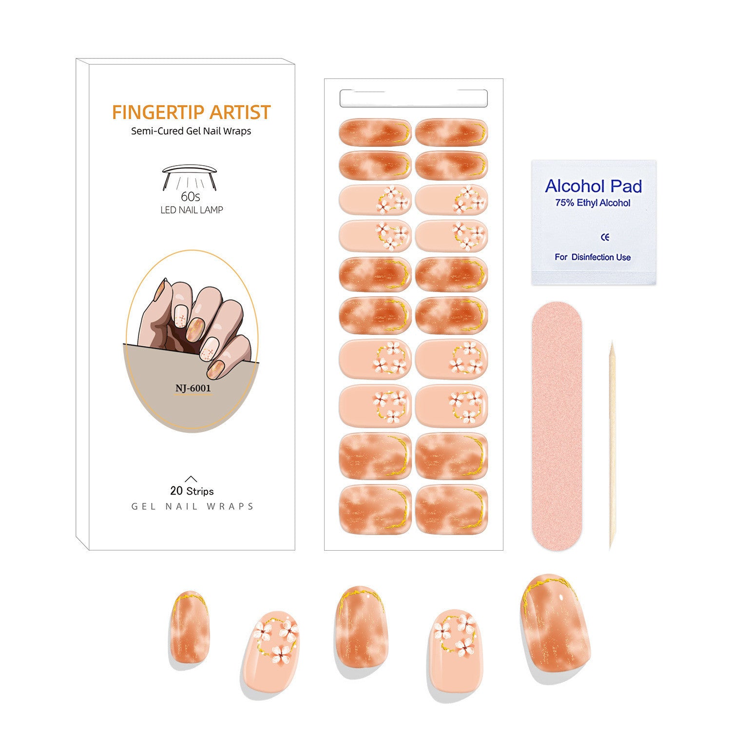 Currant™ Canvas Kit includes gel nail wraps, an alcohol pad, and a nail file in a stylish packaging design.