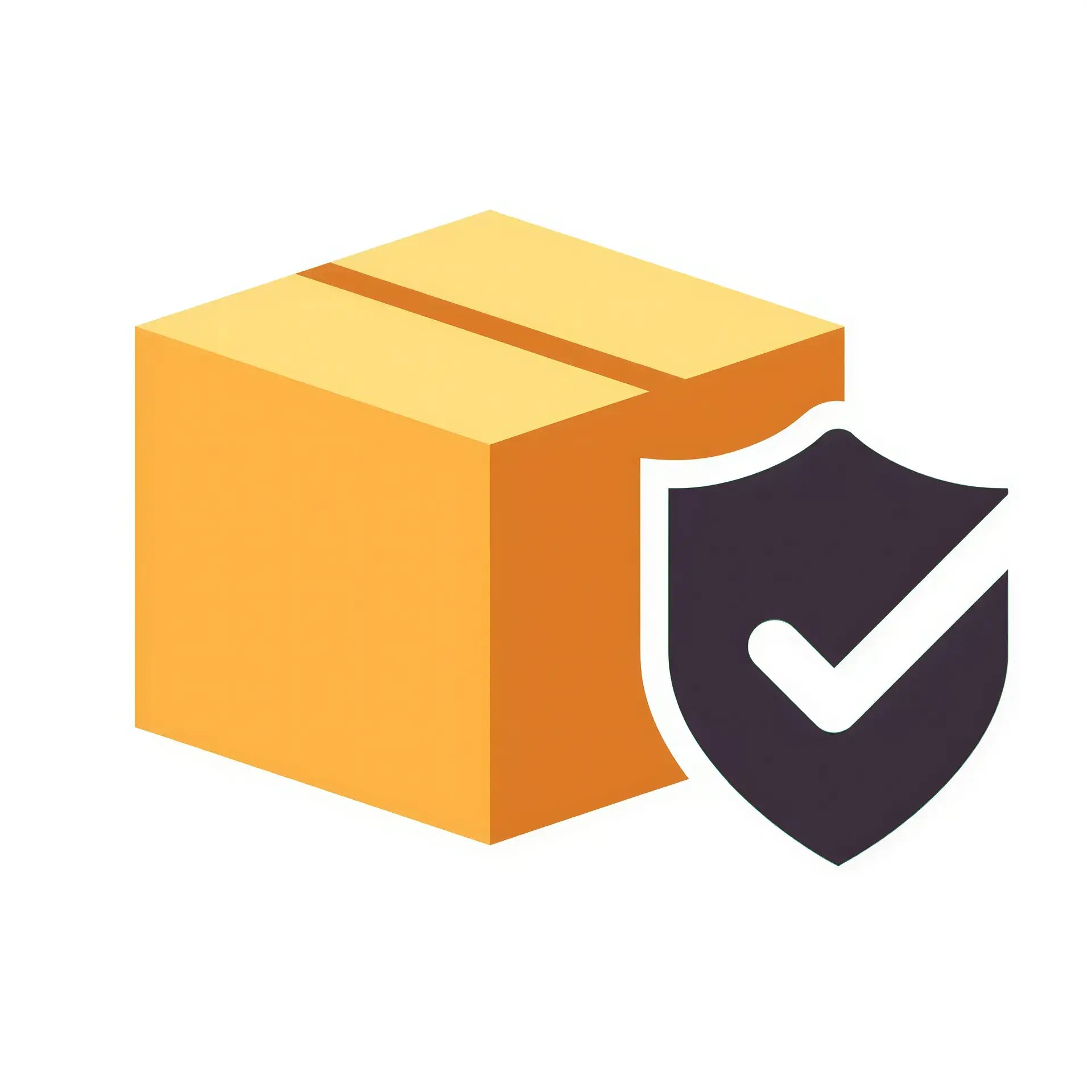 Orange shipping box with a black shield icon and a white checkmark, indicating shipping protection service.